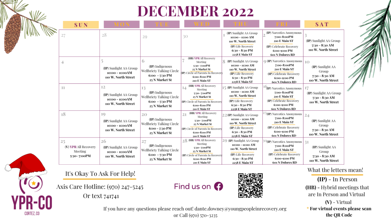 December 2022 Recovery Calendar